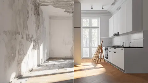 Appartement avant et après rénovation : murs refaits et cuisine neuve